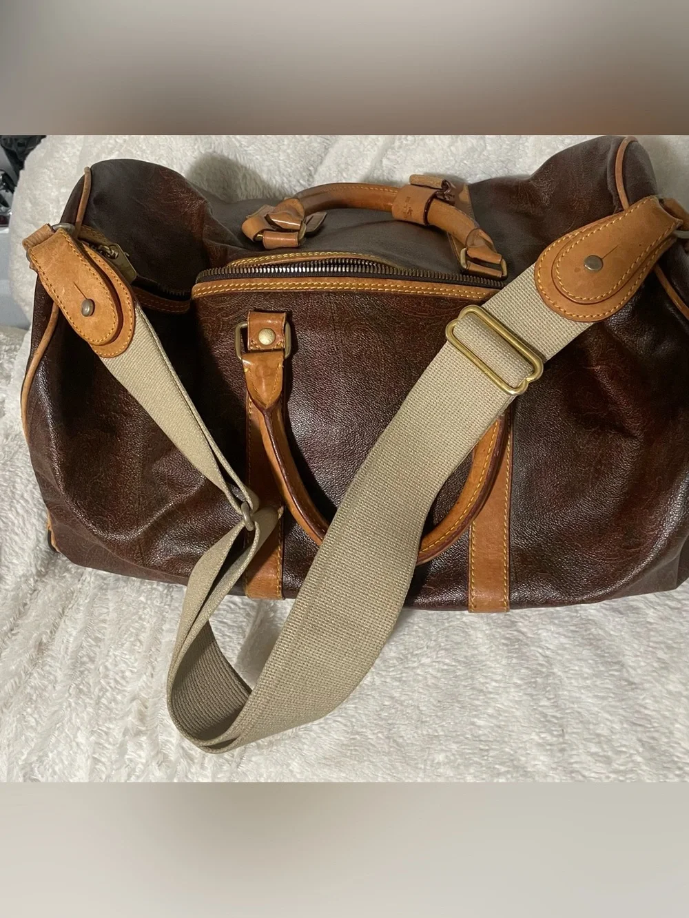 Etro Brown Leather Duffel with Tan Trim
